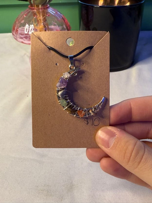 Crystal Chip Moon Necklace