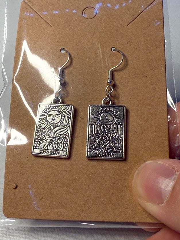 Silver Tarot Card Earrings
