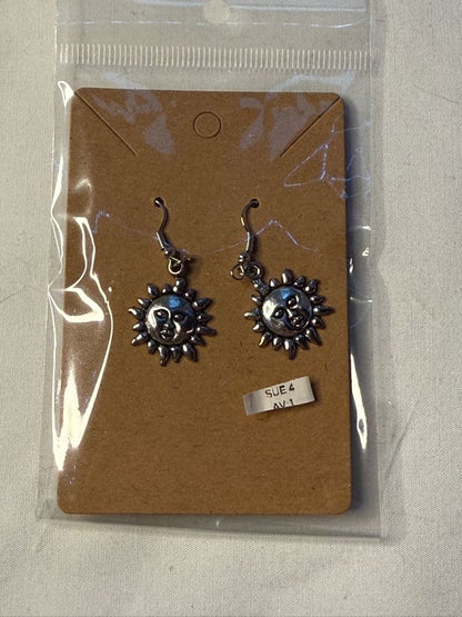 Sun with Face Silver Charm Earrings