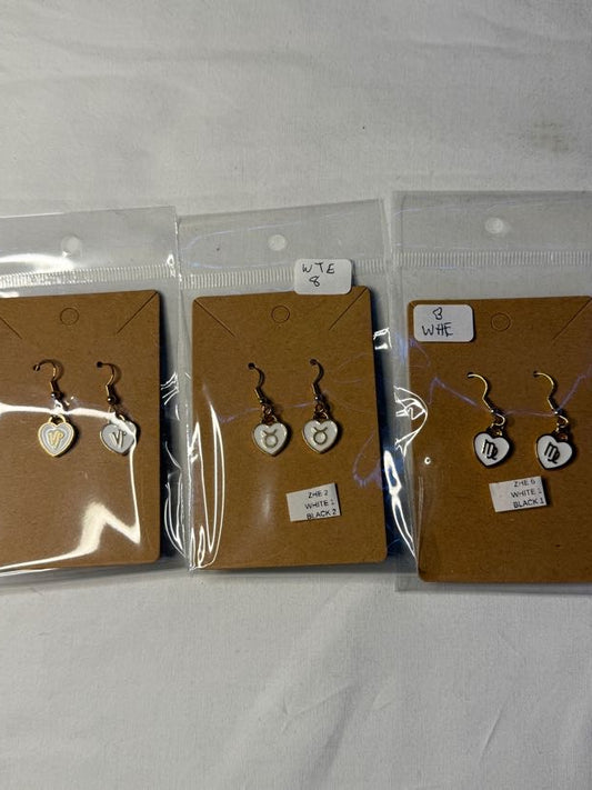 Zodiac Heart Charm Earrings Earth Signs