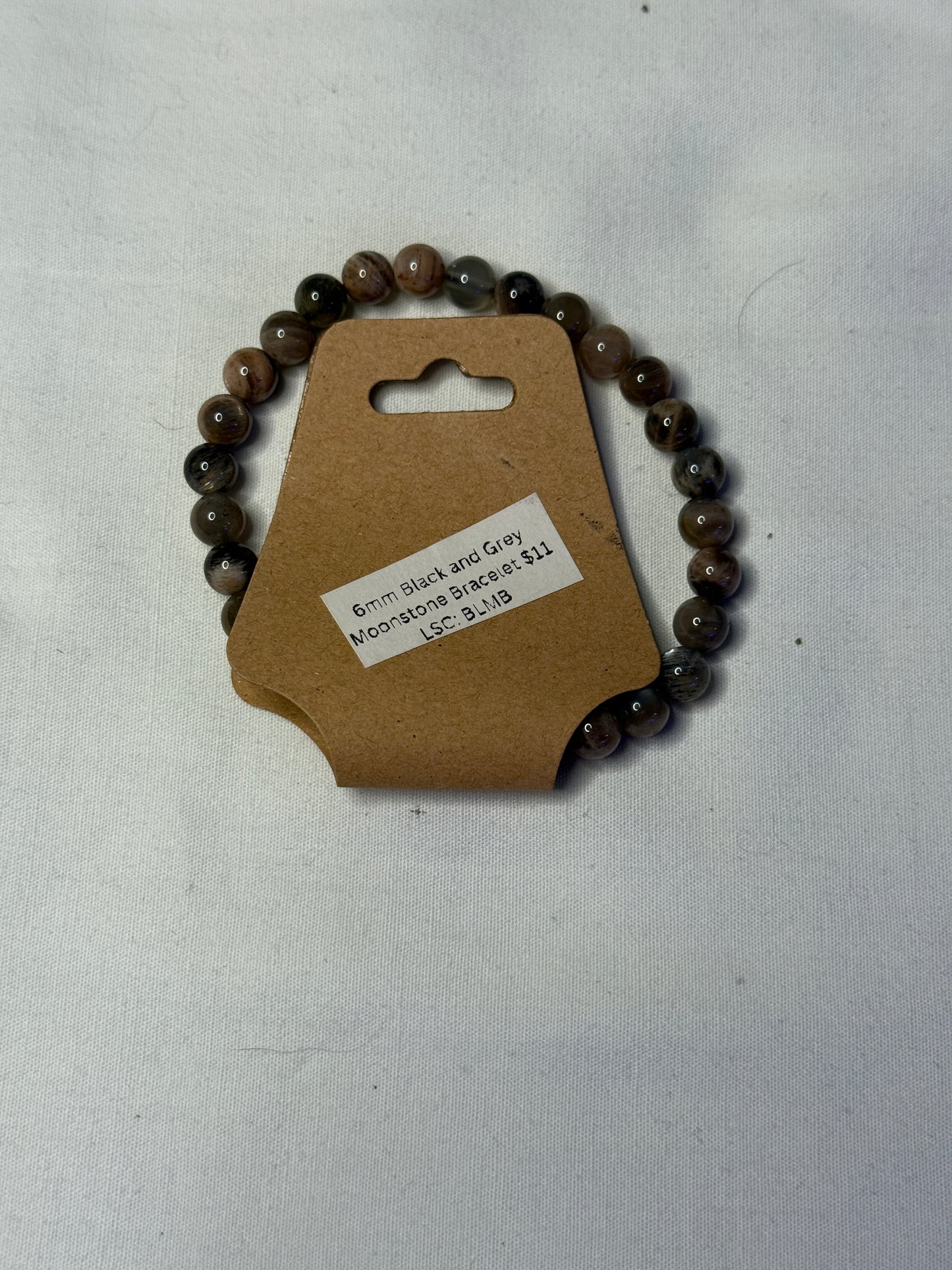 6mm Black and Grey Moonstone Bracelet