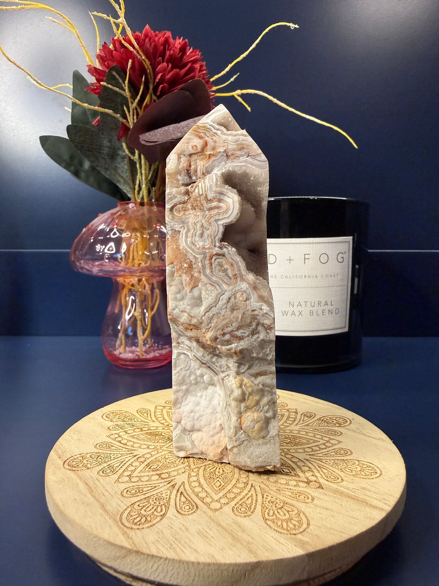 Crazy Lace Agate Druzy Tower