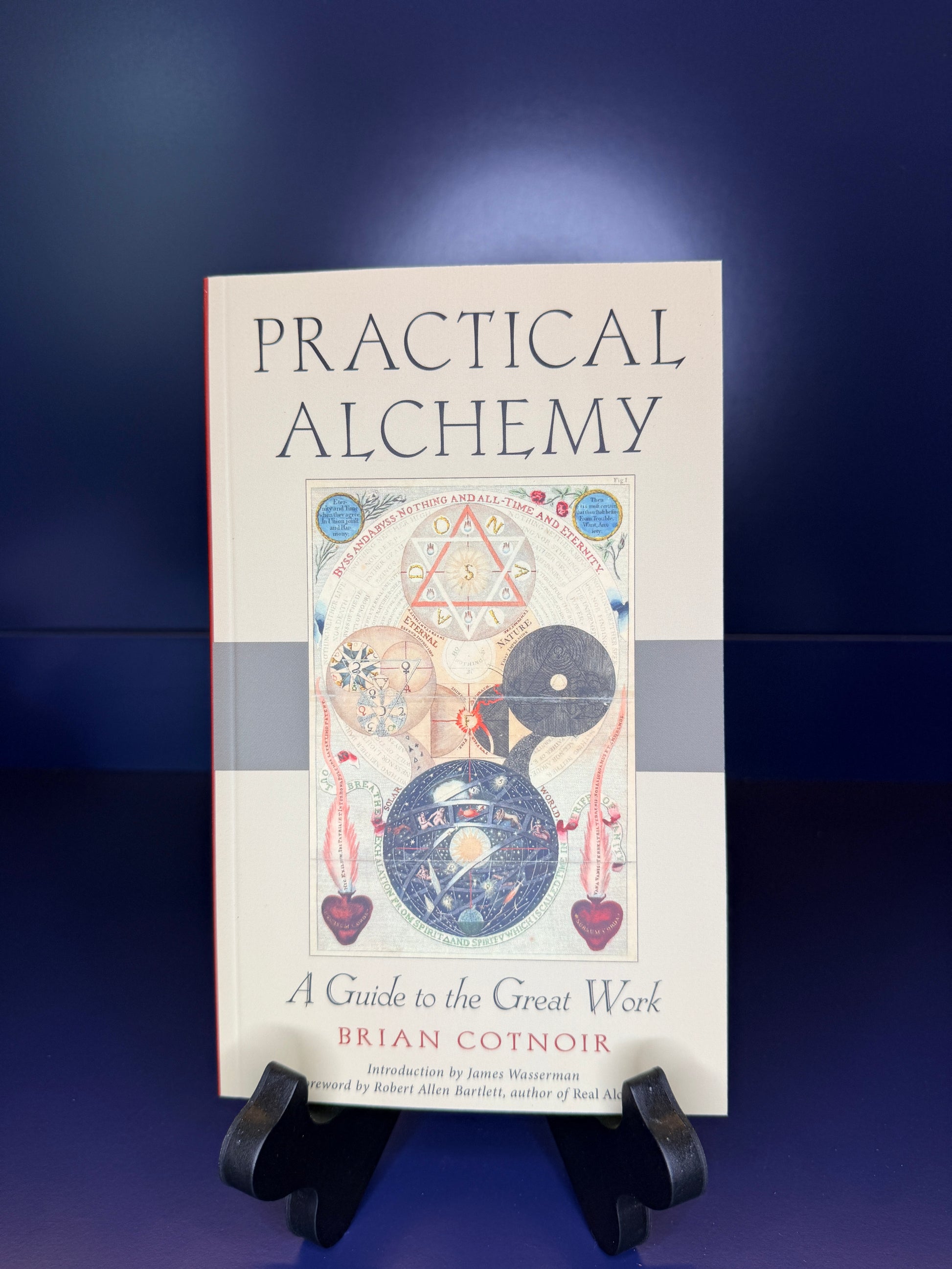 Book titled 'Practical Alchemy' on a blue background