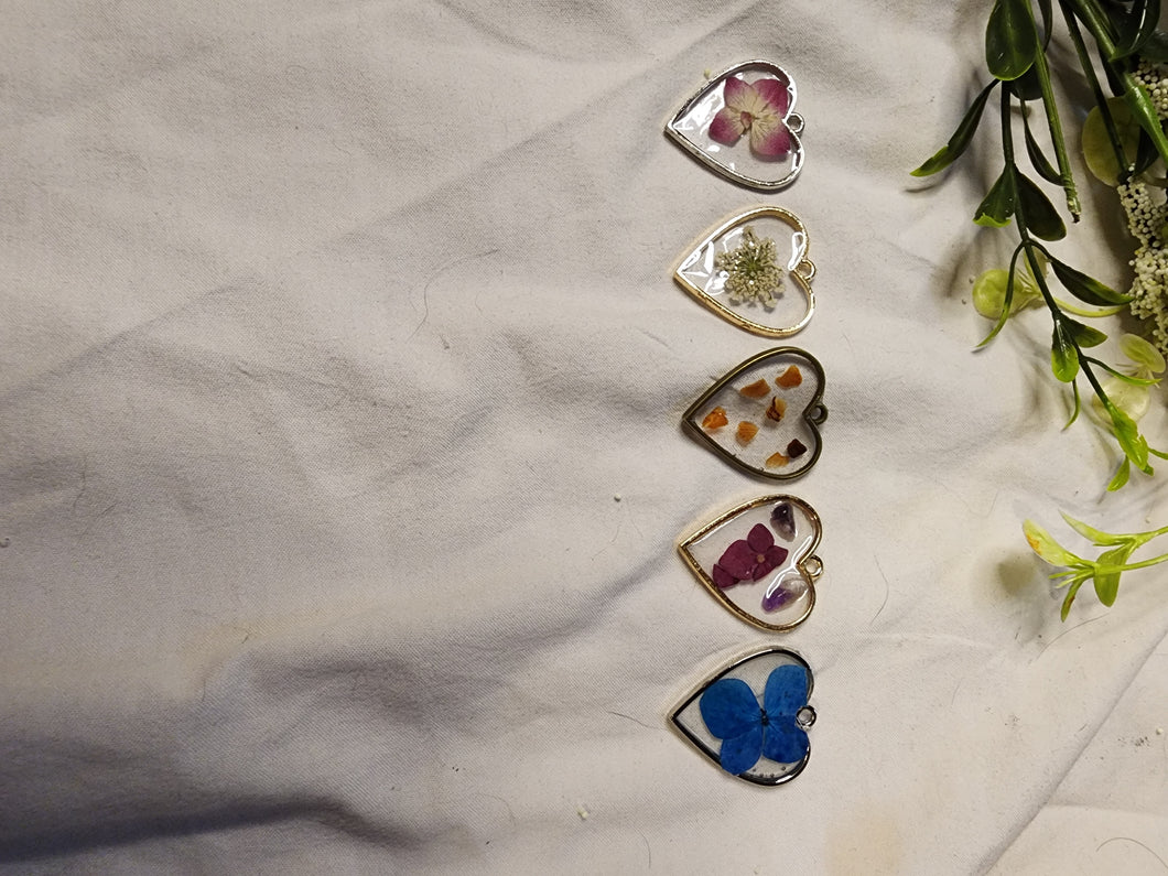 Heart Wildflower and Crystal Chip Pendants