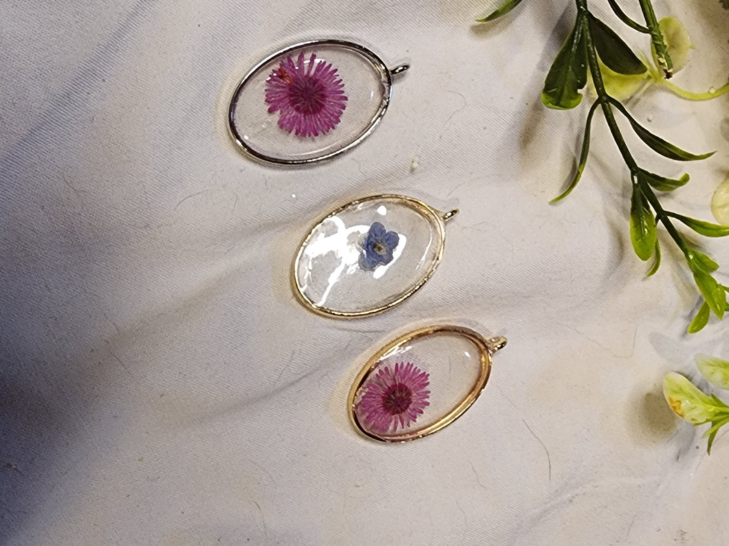 Oval Wildflower and Crystal Chip Pendants