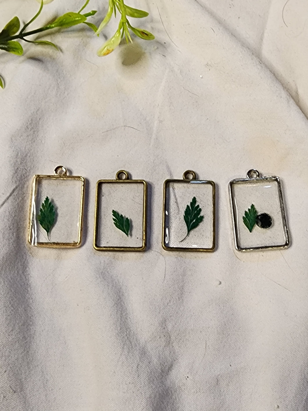 Small Rectangle Wildflower and Crystal Chip Pendants